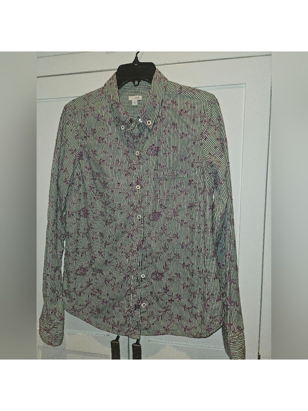 Anthropologie ODILLE Embroidered Gingham Button Down Shirt Blouse Sz 10 - Picture 1 of 6